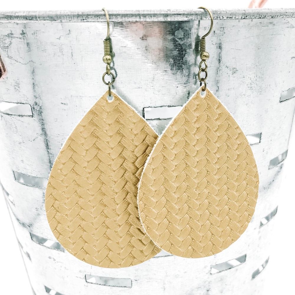 NEW Gold Large Drop Earrings Faux Leather